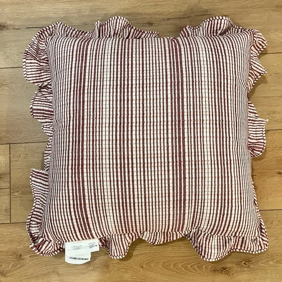 24"x24" Uneven Plaid with Ruffle Pillow Burgundy/Cream - Threshold™ studio mcgee - Picture 5 of 6